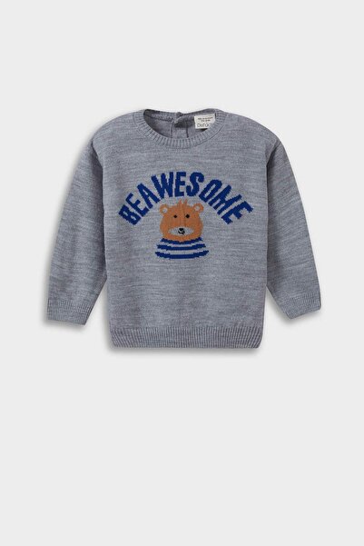 DeFacto Baby Boy Crew Neck Bear Printed Knitwear Sweater F2584A525Au