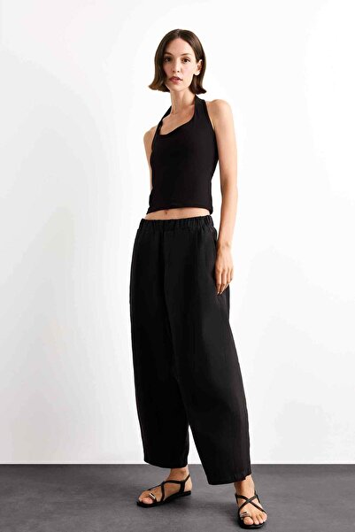 DeFacto Relax Fit Elastic Waist Straight Leg Ankle Length Trousers G0431Ax25Sm