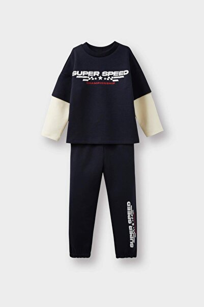 DeFacto Erkek Bebek 2'li Takım Baskılı Sweatshirt Eşofman Altı G1561A525AU