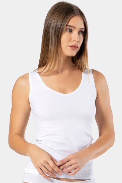 TÜREN Türen Women's Sling V-Neck Lycra Cotton Undershirt 913/White