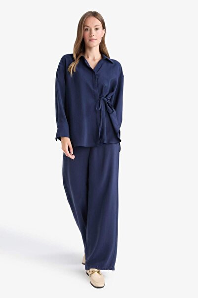 DeFacto Relax Fit Modal Önden Bağlamalı Uzun Kollu Gömlek Tunik F1358AX25AU