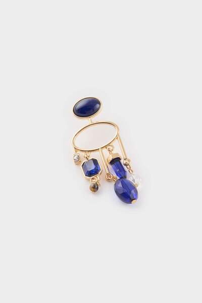 DeFacto Women's Blue Stone Dangle Gold Earrings F6665Axns