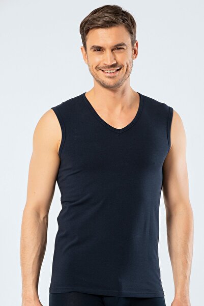 Cacharel Men's V-Neck Sports Undershirt 1304/Navy Blue