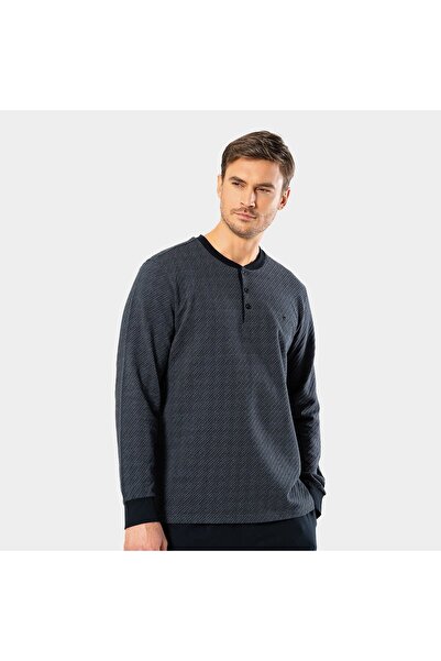 Cacharel Men's Jacquard Dotted Placket Pajama Set 2197/Smoked