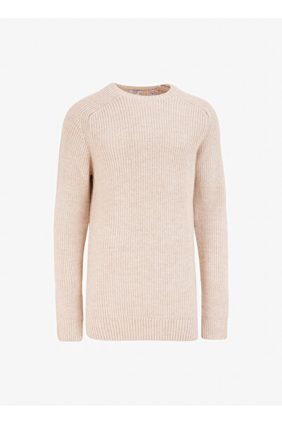 Mustang Bisiklet Yaka Normal Örgü Desenli Bej Erkek Kazak M4WM-KZK-1619