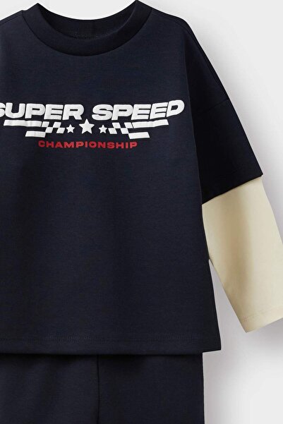 DeFacto Erkek Bebek 2'li Takım Baskılı Sweatshirt Eşofman Altı G1561A525AU