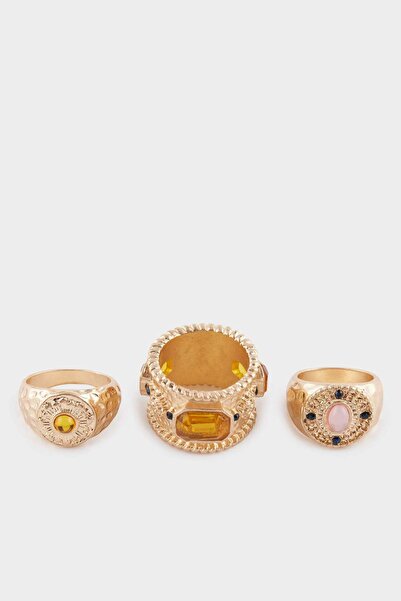 DeFacto Kadın 3'lü Taşlı Gold Yüzük F6831AXNS