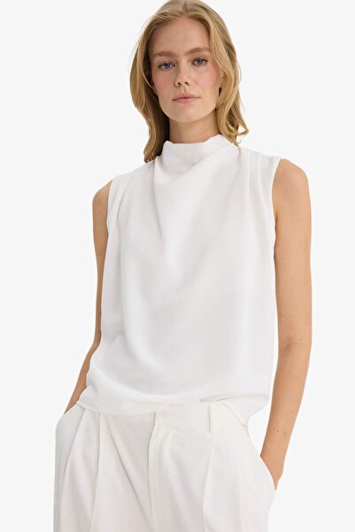 DeFacto Regular Fit Balıkçı Yaka Krep Kolsuz Bluz F9149AX25WN