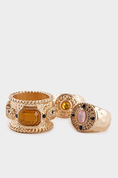 DeFacto Kadın 3'lü Taşlı Gold Yüzük F6831AXNS