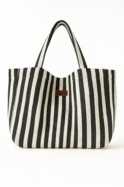 PH Prendi Home Liora Cotton Herringbone Pattern Tote Bag – Lightweight, Modern Everyday Bag