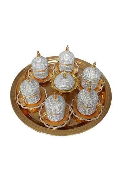 Ceyyiz طقم فناجين قهوة من الكريستال الأبيض والذهبي مكون من 8 قطع