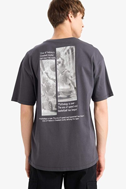 DeFacto 100% βαμβακερό κοντομάνικο μπλουζάκι με στάμπα με λαιμόκοψη και άνετη εφαρμογή F8329AX25AU