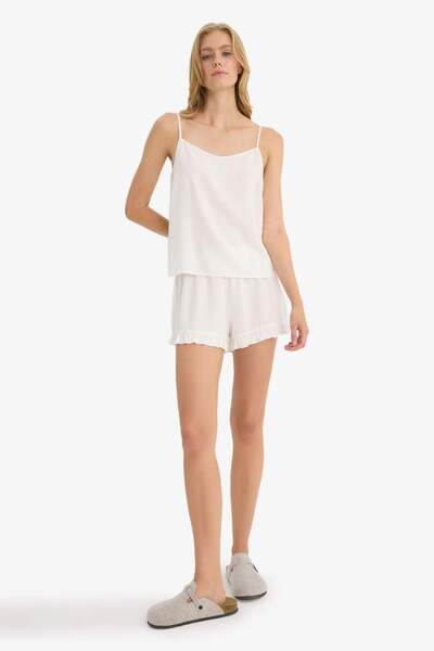 DeFacto Pijama Takımı Regular Fit Askılı Vual Üst Şort-Fall in Love F8928AX25HS