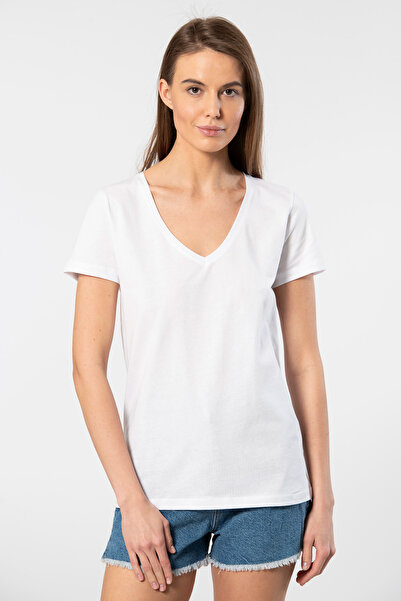 Wtshirt Λευκό Milano κοντομάνικο γυναικείο μπλουζάκι με βαθύ V λαιμόκοψη