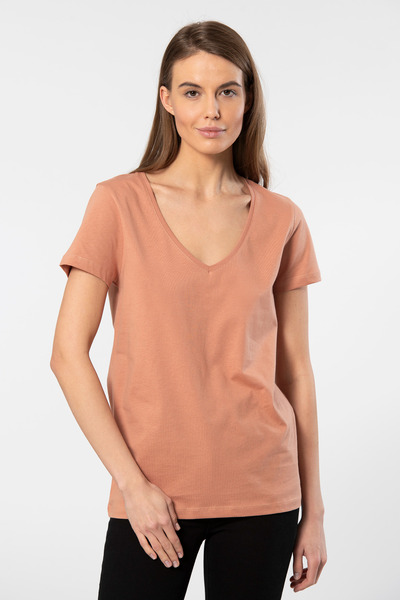 Wtshirt Milano κοντομάνικο γυναικείο μπλουζάκι με βαθύ λαιμό V λαιμόκοψης Salmon