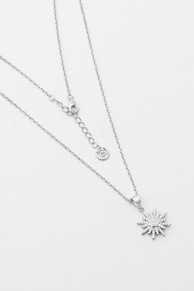 So CHIC... Mistik Güneş 18 Ayar Beyaz Altın Kaplama 45 Cm Gümüş Kolye