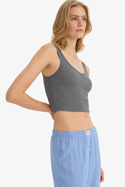 DeFacto V-Neck Rib Tank Top-Fall in Love G0071Ax25Hs