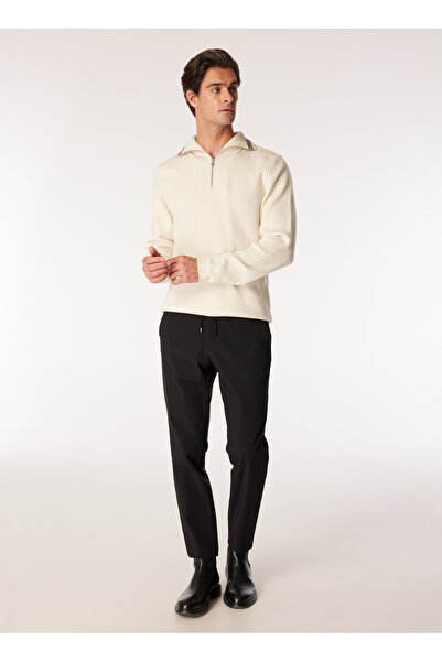 E 4.0 Design Studio x Fabrika Bağlamalı Bel Normal Paça Siyah Erkek Chino Pantolon F4WM-PNT F56