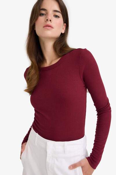 DeFacto Slim Fit Slim Fit Basic Μακρυμάνικο μπλουζάκι με μονόχρωμο καμιζόλα E5767AX25AU