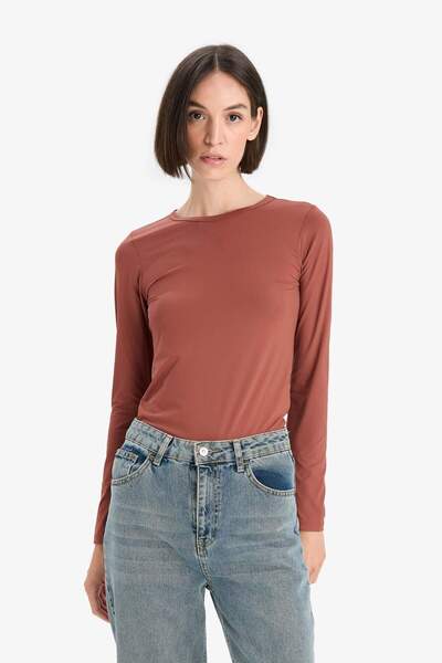 DeFacto Slim Fit Slim Fit Crew Neck Basic Plain Long Sleeve T-Shirt D3756Ax25Au