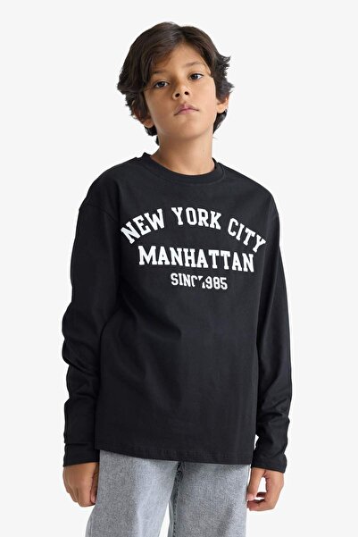 DeFacto Boy's Crew Neck Printed Long Sleeve T-Shirt E9514A825Au