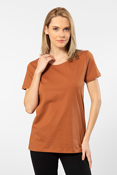 NazikEndam London Cinnamon κοντομάνικο γυναικείο μπλουζάκι με λαιμόκοψη