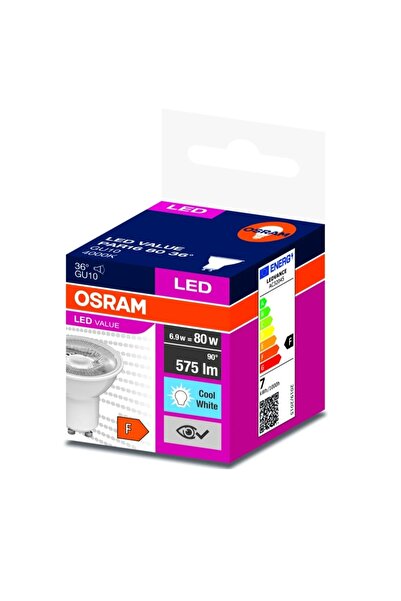 Osram 6.9w = 80w Eşdeğer Gu10 Duylu 4000k ılık beyaz (Cool White) 575 Lümen F Enerji Led Spot Ampul