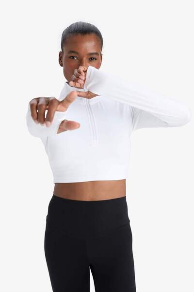 DeFacto Μακρυμάνικο μπλουζάκι DeFactoFit Slim Fit με φερμουάρ και ψηλό γιακά με μαλακό υφασμάτινο ελαστικό ύφασμα W03