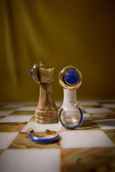 DeFacto Women's 2-Piece Blue Stone Gold Earrings F6627Axns