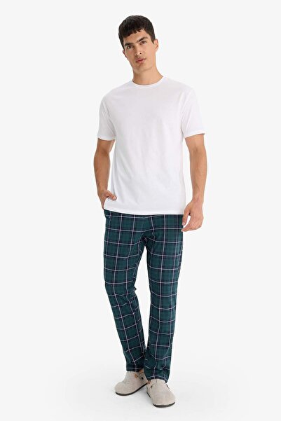 DeFacto Pajama Set Regular Fit Short Sleeve Top Checked Long Bottom F5893Ax25Au