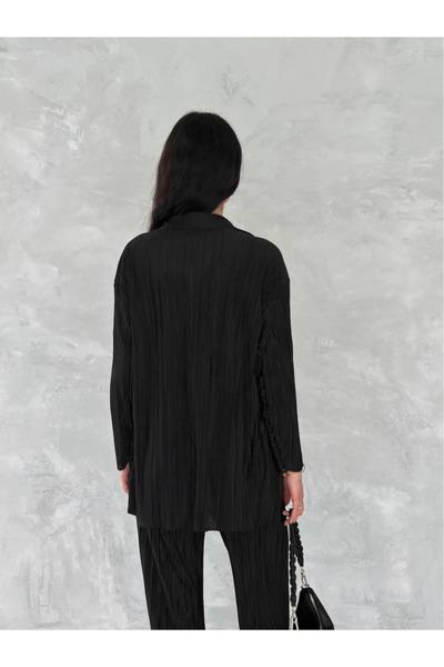 NETCLASS Női fekete bordás ráncos szövet szett