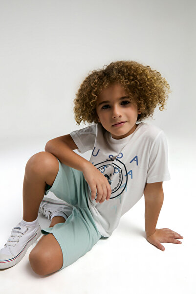 U.S. Polo Assn. قاعدة. بولو أسن. بدلة برمودا بيضاء للأولاد