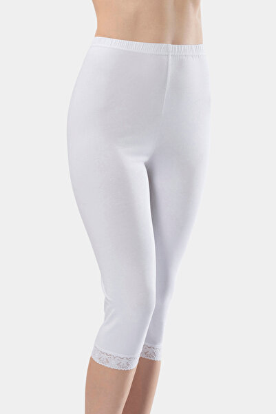 TÜREN Women's Lace Cotton Lycra Crop Boy Leggings 259/White
