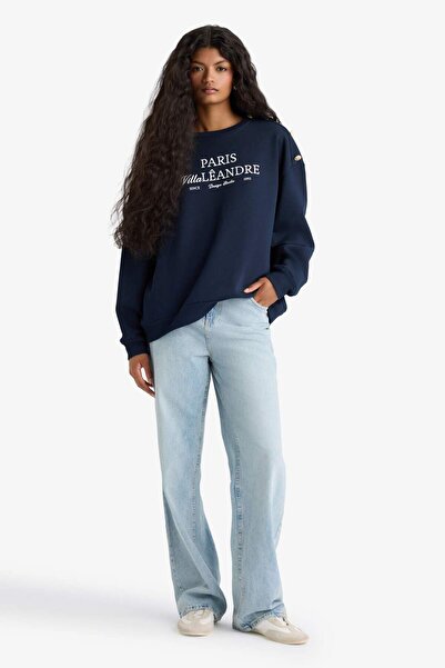 DeFacto Relax Fit Велосипедний комір з принтом Товстий світшот F7885AX25AU