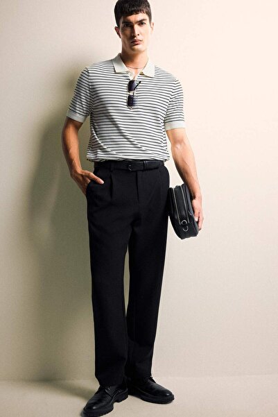 DeFacto Standard Fit Polo Neck Button Striped Knitwear Short Sleeve T-Shirt F2729Ax25Au
