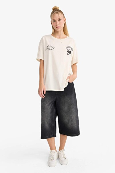 DeFacto Coool Oversize Wide Fit Crew Neck Back Printed Short Sleeve T-Shirt F8749Ax25Au