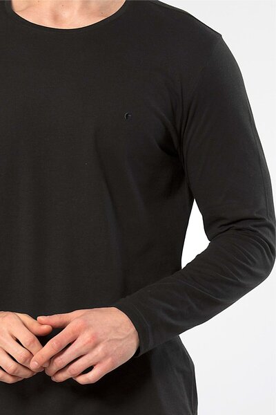 Cacharel Men's Crew Neck Long Sleeve Modal Pajamas Suit 2244/Black