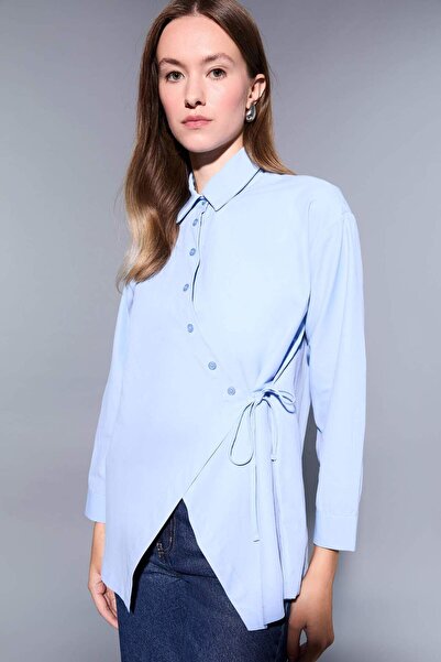 DeFacto Regular Fit Shirt Collar Front Tie Poplin Long Sleeve Shirt Tunic F8347Ax25Au