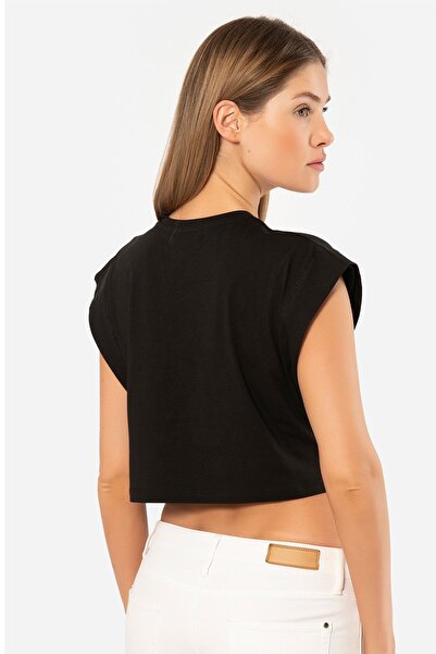 TÜREN Women's Cotton Look Crop T-Shirt 3402/Black