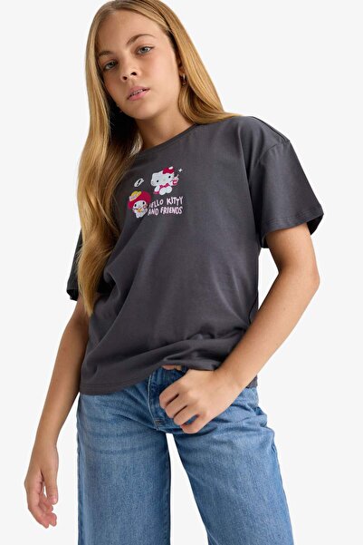 DeFacto Girls Hello Kitty Relax Fit Crew Neck Back Printed Short Sleeve T-Shirt F9724A825Hs