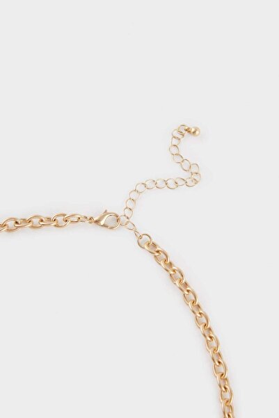 DeFacto Kadın Mavi Taşlı Kalpli Gold Kolye F6683AXNS