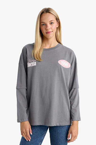 DeFacto Μακρυμάνικο μπλουζάκι Loose Fit Crew με στάμπα στην πλάτη F8914AX25AU