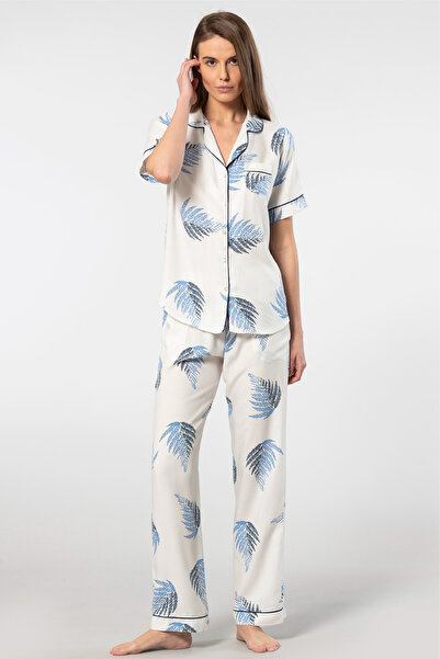 TÜREN Women's 3604/Ecru Patterned Short Sleeve Woven Pajama Set