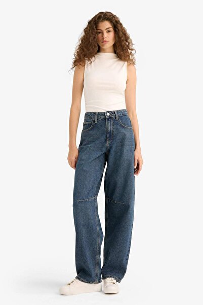DeFacto Baggy Fit Yüksek Bel Düz Paça Uzun Jean Pantolon E9165AX25AU