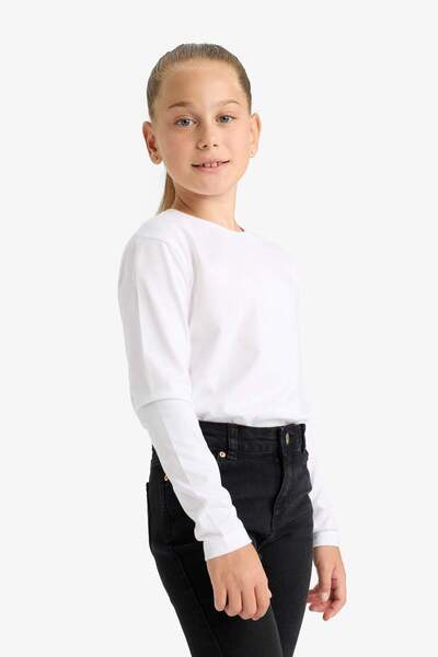 DeFacto Kız Çocuk Bisiklet Yaka Uzun Kollu Okul Tişörtü U6810A625AU