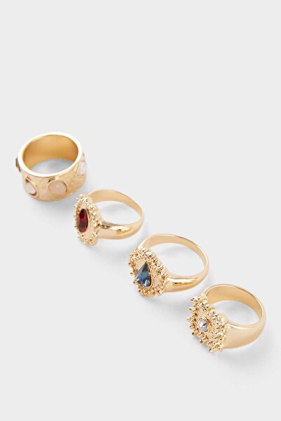 DeFacto Women's 4-Piece Stone Gold Ring F6639Axns