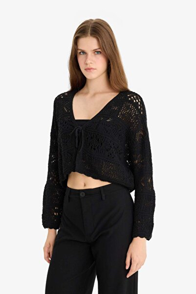 DeFacto Regular Fit V Yaka Önden Bağlamalı Kroşe Hırka G0284AX25AU