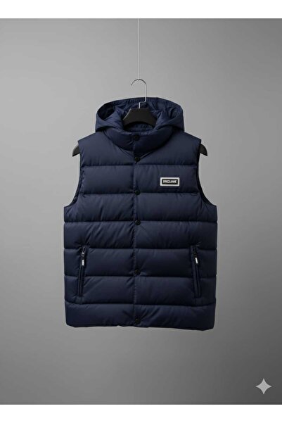 Uğur bebe Unisex Hooded Puffer Vest with Snap Fasteners and Pockets, 50% Cotton Lining, Sporty Stylish Winter Navy Blue Vest”