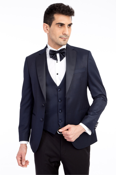 Kiğılı Slim Fit Slim Fit Mono Collar Patterned Tuxedo with Vest / Groom Suit