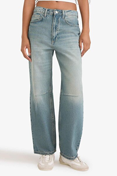 DeFacto Barrel Fit Yüksek Bel Bilek Boy Jean Yıkamalı Pantolon F7691AX25AU